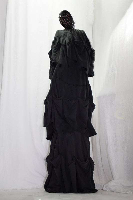 NELLY JOHANSSON 2023–24 collection: long black dress with layered ruffle tiers 32