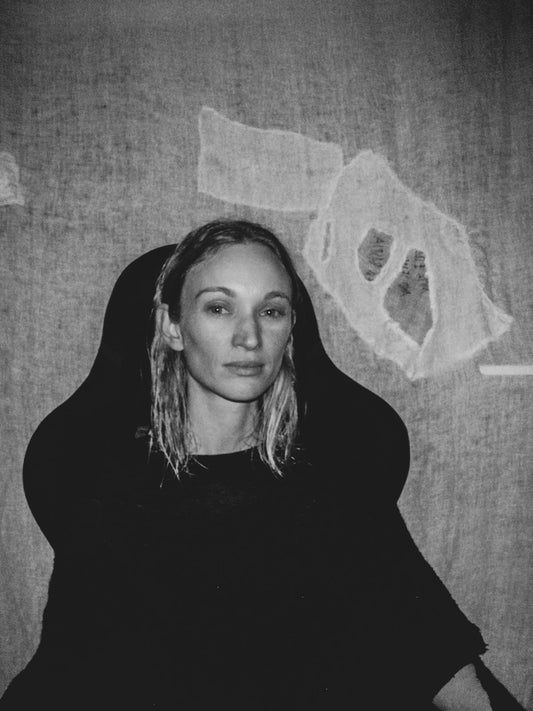 NELLY JOHANSSON 2023–24 collection: black-and-white portrait in a black hood with a white veil 47